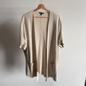 Eileen Fisher Ivory Elbow Sleeve Cardigan in Cotton and Silk Sz X-Small